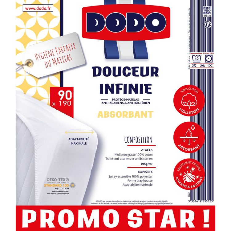 Sortie ❤️ DODO Protège-Matelas DODO Absorbant Anti-Acariens Et Antibactérien DOUCEUR INFINIE 195 G/m² PROMO STAR ! ???? 2 Sortie ❤️ DODO Protège-Matelas DODO Absorbant Anti-Acariens Et Antibactérien DOUCEUR INFINIE 195 G/m² PROMO STAR ! ???? – Image 2