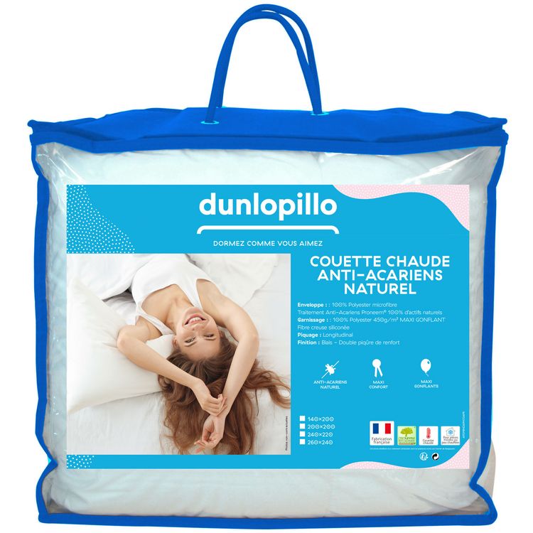 Remise ???? DUNLOPILLO Couette Synthétique Chaude En Polyester Traitement Anti-acariens PRONEEM 450 G/m² ???? 1 Remise ???? DUNLOPILLO Couette Synthétique Chaude En Polyester Traitement Anti-acariens PRONEEM 450 G/m² ????