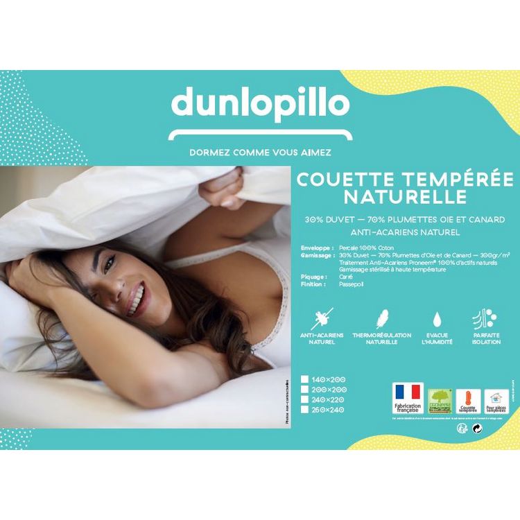 Meilleur prix ???? DUNLOPILLO Couette Tempérée En Percale De Coton Garnissage Naturel Traitée Anti-acariens PRONEEM 300 G/m² ???? 2 Meilleur prix ???? DUNLOPILLO Couette Tempérée En Percale De Coton Garnissage Naturel Traitée Anti-acariens PRONEEM 300 G/m² ???? – Image 2