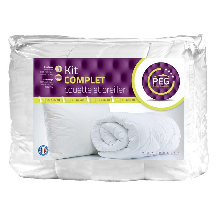 Tout neuf ⭐ PEG Pack Couette 250 G/m² + Oreiller(s) Moelleux Polyester ???? 1 Tout neuf ⭐ PEG Pack Couette 250 G/m² + Oreiller(s) Moelleux Polyester ????