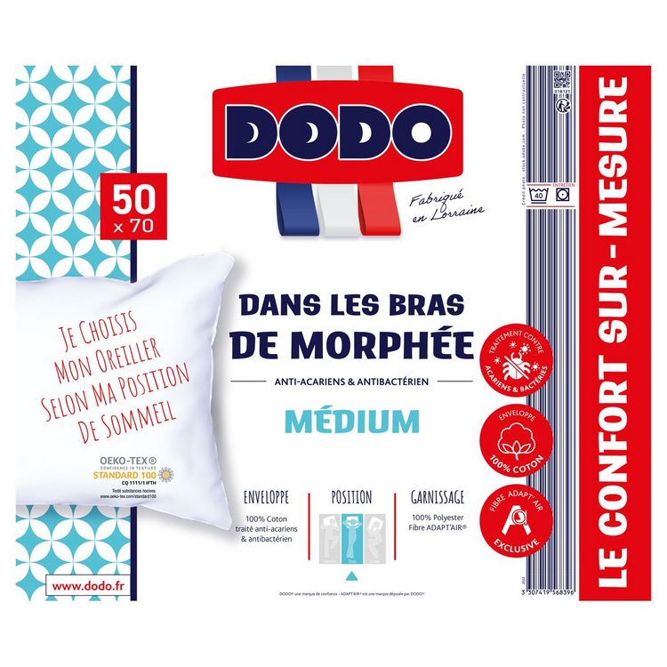 Tout neuf ???? DODO Oreiller Confort Médium Je Dors Sur Le Dos Anti Acariens DANS LES BRAS DE MORPHÉE ???? 2 Tout neuf ???? DODO Oreiller Confort Médium Je Dors Sur Le Dos Anti Acariens DANS LES BRAS DE MORPHÉE ???? – Image 2