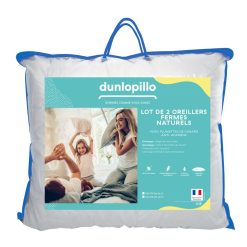 Bon marché ❤️ DUNLOPILLO Lot De 2 Oreillers Fermes Et Naturels En Plumettes Neuves Et Coton Sergé Traités Anti-acariens ????