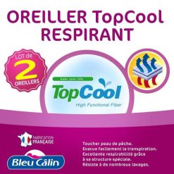 Nouveau ???? BLEUCALIN Lot 2 Oreillers Médium Anti-transpiration TOPCOOL ✨