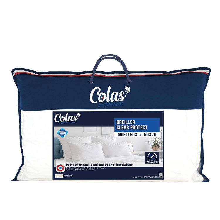 Acheter ???? COLAS NORMAND Oreiller Confort Moelleux Anti Acariens Anti Bactériens CLEAR PROTECT ❤️ 1 Acheter ???? COLAS NORMAND Oreiller Confort Moelleux Anti Acariens Anti Bactériens CLEAR PROTECT ❤️