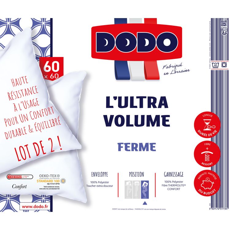 Nouveau ???? DODO Lot De 2 Oreillers En Microfibre Ferme Et équilibré ULTRA VOLUME ???? 2 Nouveau ???? DODO Lot De 2 Oreillers En Microfibre Ferme Et équilibré ULTRA VOLUME ???? – Image 2